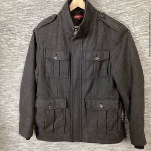 Merona Men's Charcoal Wool Peacoat with Pockets MockNeck